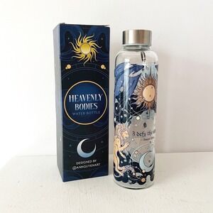 FairyLoot Heavenly Bodies Glass Water Bottle Blue Celestial Sun Moon Leo New